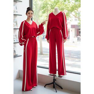 ROUMIKL红色休闲运动套装女2025秋冬高级感慵懒风卫衣时尚减龄两