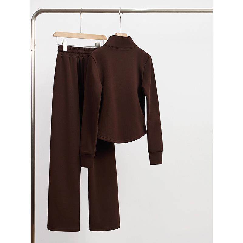 ROUMIKL咖啡色休闲运动套装女春秋季穿搭一整套高级感卫衣阔腿裤
