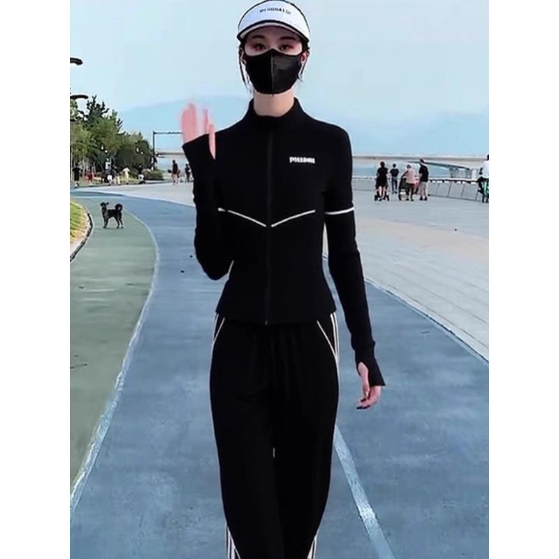 ROUMIKL春秋新款休闲运动套装女时尚健身晨跑立领长袖外套束脚裤