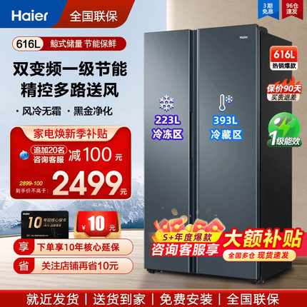 海尔电冰箱616升L大容量对开双开门家用一级能效超薄风冷无霜官方