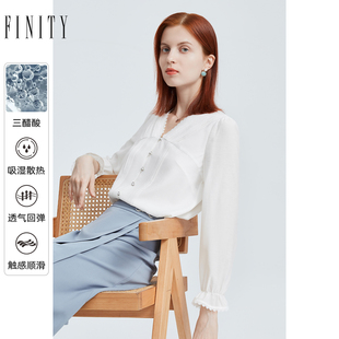 白色上衣 蕾丝花边喇叭袖 FINITY菲妮迪醋酸雪纺衫 女春夏新款