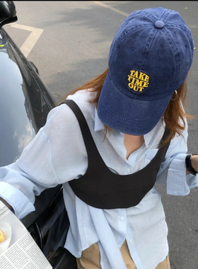 初秋韩版蓝色字母刺绣棒球帽女新款百搭休闲鸭舌帽遮阳时尚帽子