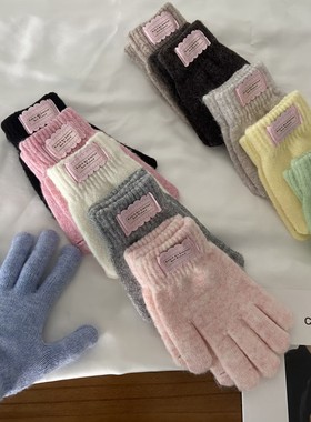 韩国羊毛针织手套女冬季ins保暖骑行分指手套可触屏防风防寒手套