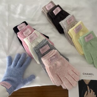 韩国含羊毛针织手套女冬季保暖骑行分指手套可触屏防风防寒手套