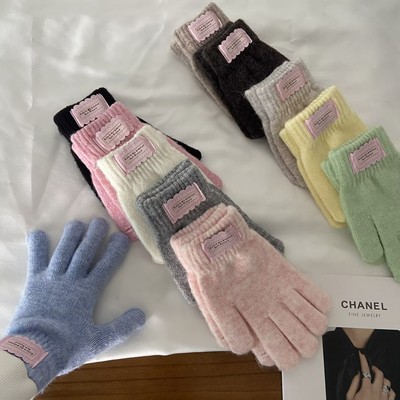 韩国羊毛针织手套女冬季ins保暖骑行分指手套可触屏防风防寒手套