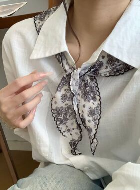 丝巾头巾发带文艺风透气棉麻围巾女小领巾优雅装饰三角巾腰巾屁帘