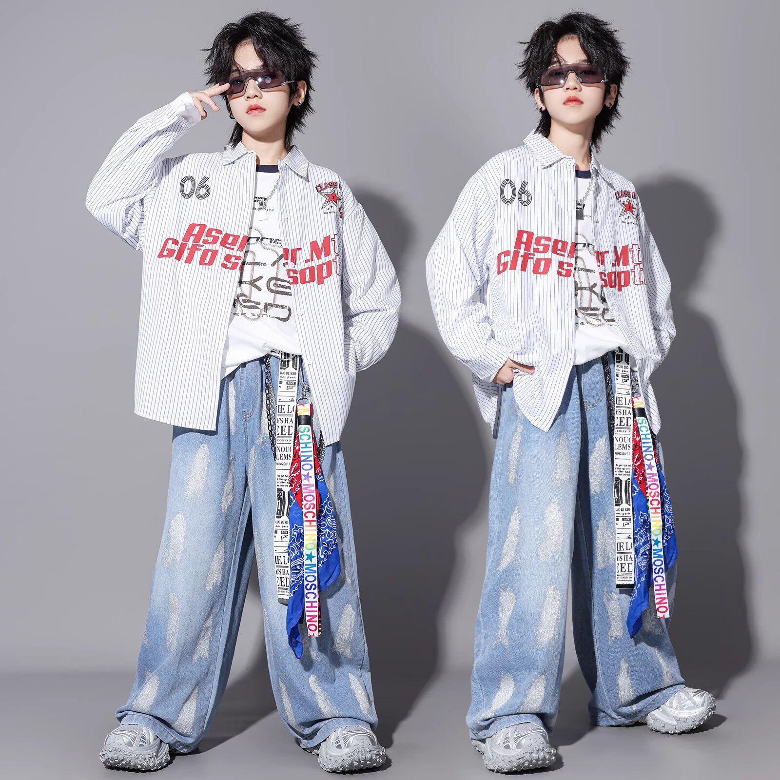 儿童街舞演出服男女童嘻哈hiphop少儿帅衬衫套装潮酷服元旦表演服