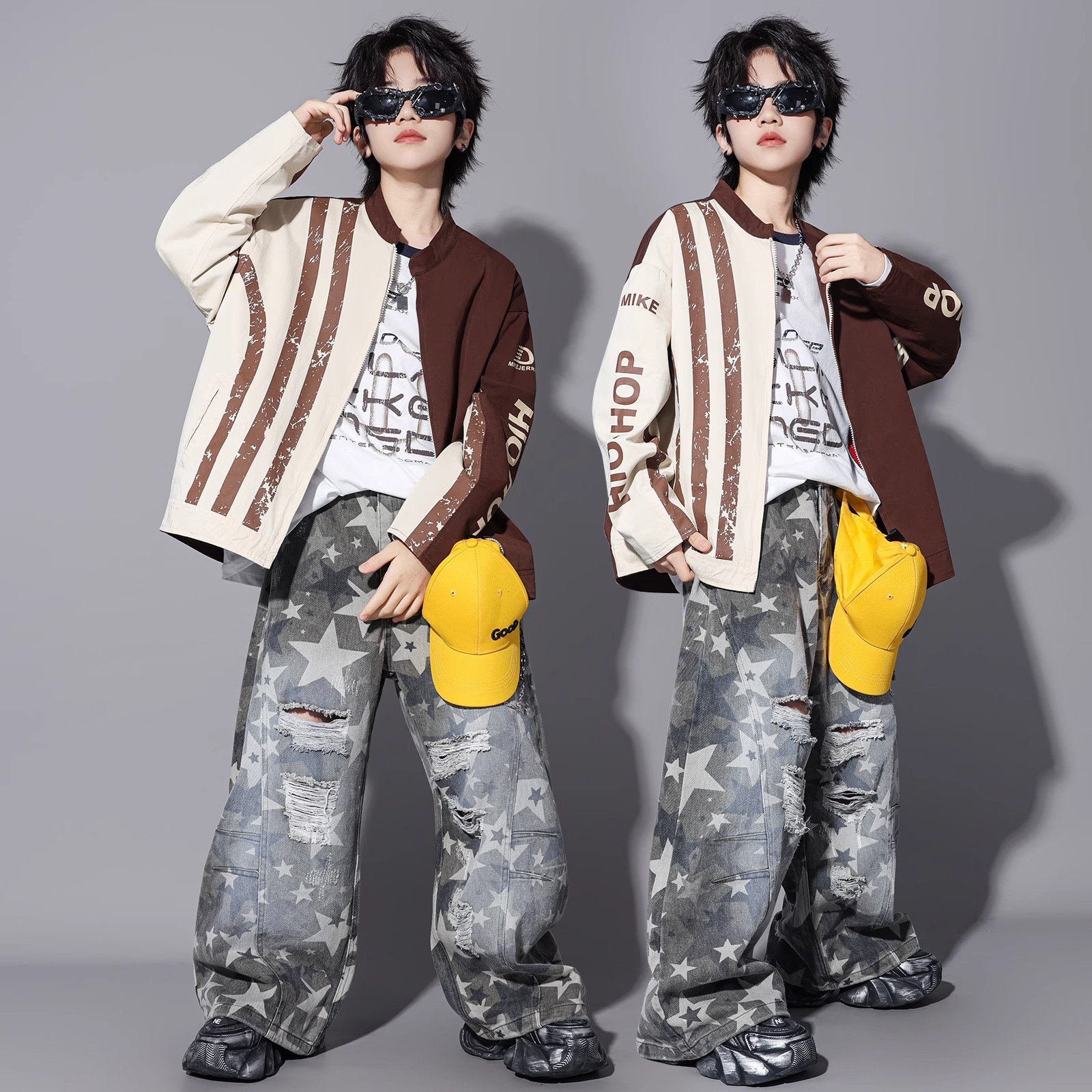 街舞儿童潮服hiphop演出服男童嘻哈爵士舞蹈表演服少儿机车外套潮