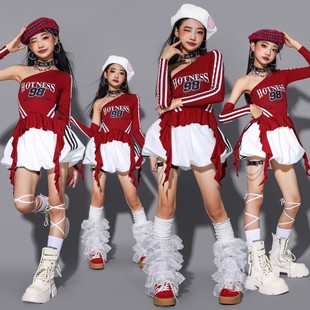 女孩潮装 女童jazz红色爵士舞表演服装 儿童街舞演出服少儿走秀套装