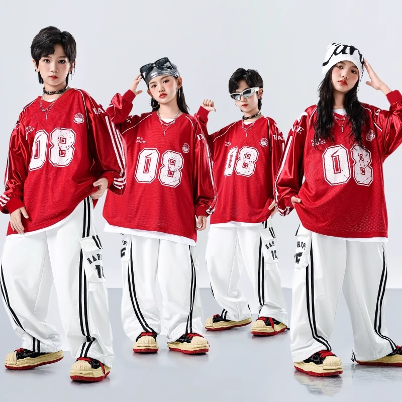 元旦少儿童爵士舞蹈表演出服装男童嘻哈街舞套装女小学生秋季运动