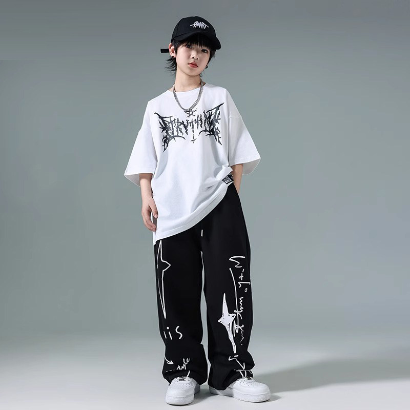 儿童街舞套装潮服女童夏季印花短袖裤子hiphop演出服帅气潮酷