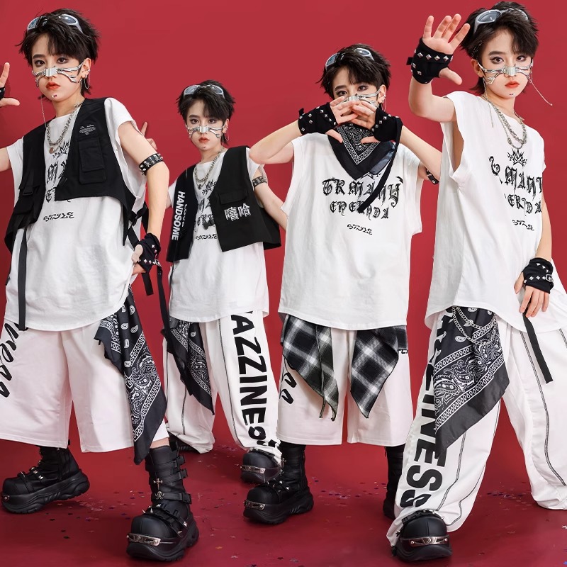 儿童hiphop街舞演出服男童嘻哈马甲套装少儿背心服装男孩表演潮装