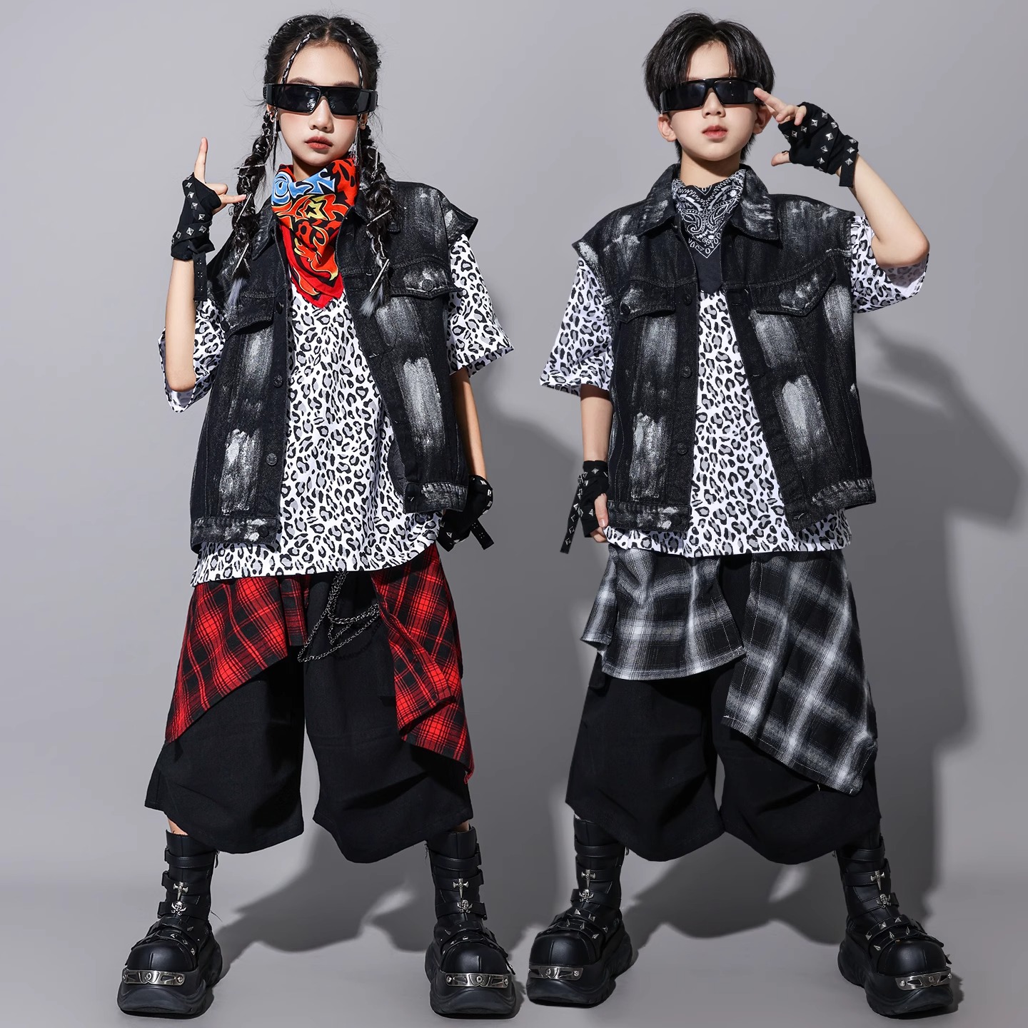 儿童街舞潮服套装男童嘻哈宽松演出服外套女童舞蹈走秀表演服