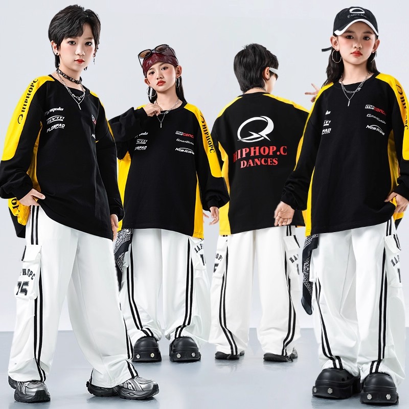 元旦少儿童爵士舞蹈表演出服装男童嘻哈街舞套装女小学生男孩秋季