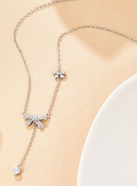 softdora/索缇朵蝴蝶结项链女银色气质吊坠款锁骨链轻奢优雅颈饰