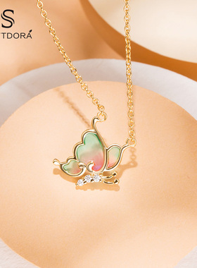 softdora/索缇朵蝴蝶项链女S925银灵动潮流锆石锁骨链送女友礼物