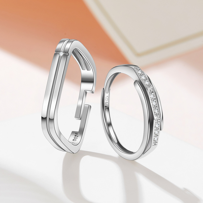 softdora/索缇朵小方戒情侣对戒925银轻奢镶钻气质戒指男女款送礼