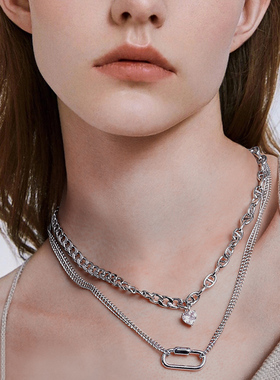 softdora/索缇朵双层链条项链女银色潮流时尚锁骨链合金叠戴颈饰