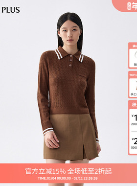 FIVE PLUS针织衫女上衣套头Polo领条纹修身复古风新款女秋装