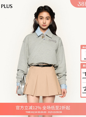 FIVE PLUS卫衣女上衣气质减龄Polo领落肩短款纯棉新款女秋装