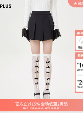 FIVE PLUS 奥莱 休闲裤女设计感高腰阔腿黑色短裤A字裙裤女春装