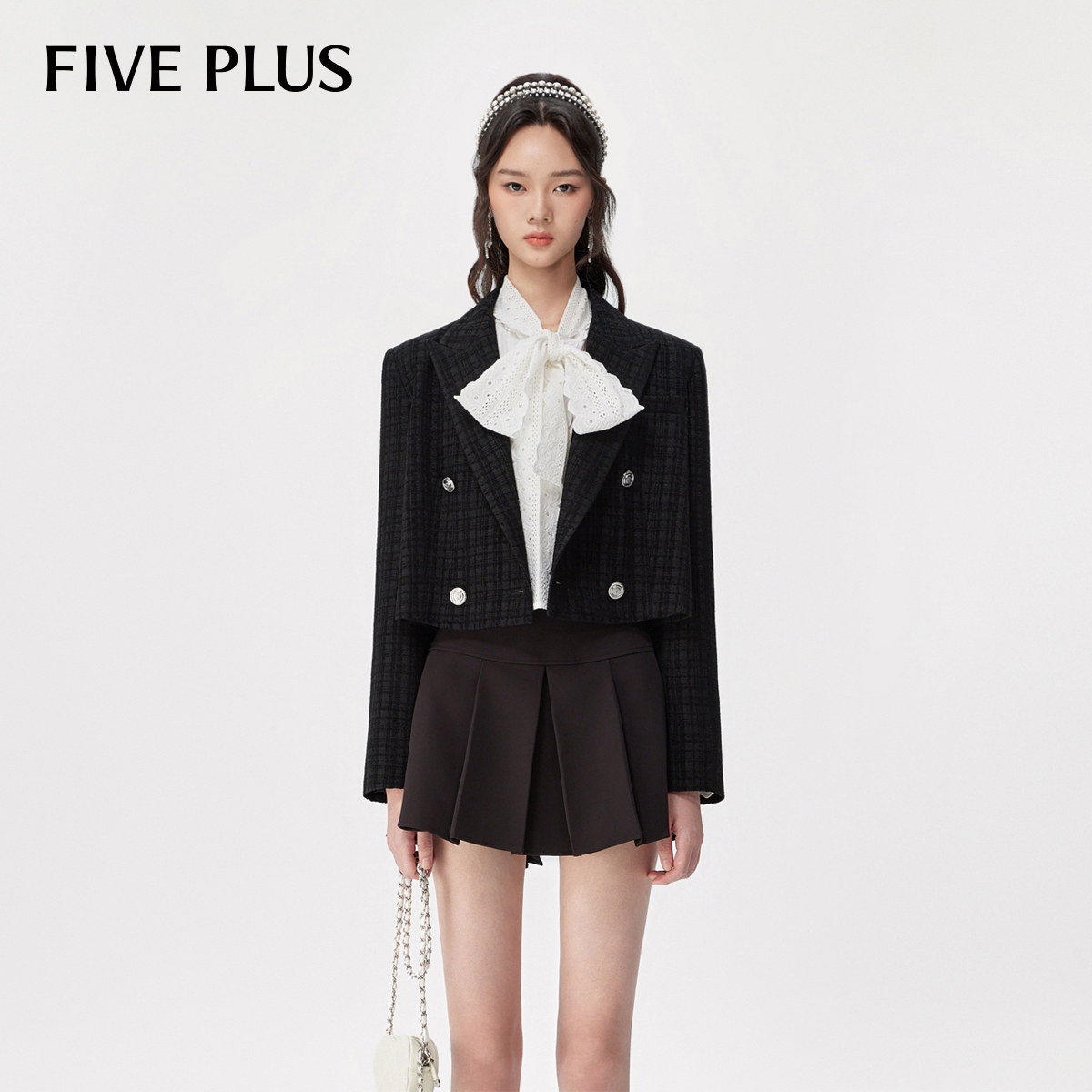 【FIVE PLUS 奥莱】小香风西装外套女复古双排扣短款小西服女春夏
