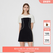 PLUS连衣裙女裙子法式 拼接撞色泡泡袖 小黑裙新款 FIVE 女夏装