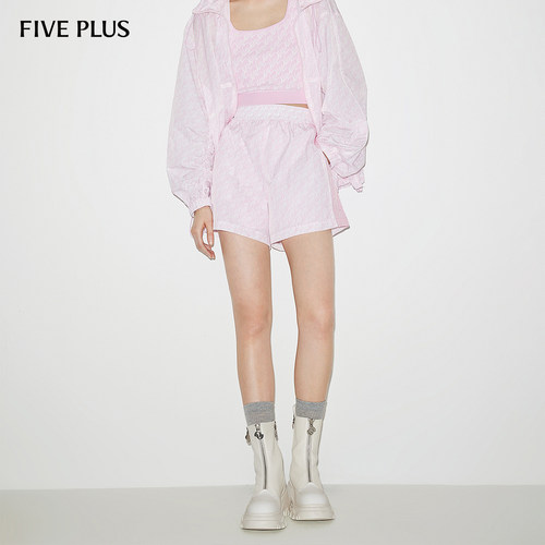 FIVE PLUS休闲裤女短裤子UPF40+防晒松紧宽松高腰新款女夏装