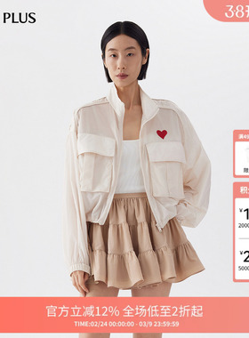FIVE PLUS外套女长袖开襟潮酷夹克工装口袋小爱心女秋装
