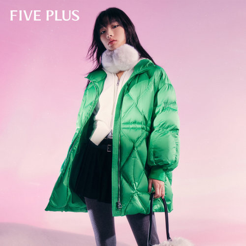 【FIVE PLUS 奥莱】羽绒服女中长款外套收腰轻暖泡芙面包服女冬装