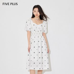 女夏装 FIVE 收腰公主裙新款 PLUS连衣裙女裙子法式 方领泡泡袖