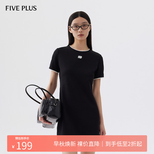 女春装 FIVE 显瘦收腰新款 PLUS连衣裙女裙子短袖 针织T恤裙修身