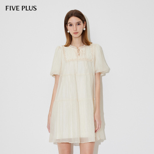 连衣裙女泡泡袖 奥莱 FIVE 花边圆领娃娃裙甜美减龄新款 PLUS
