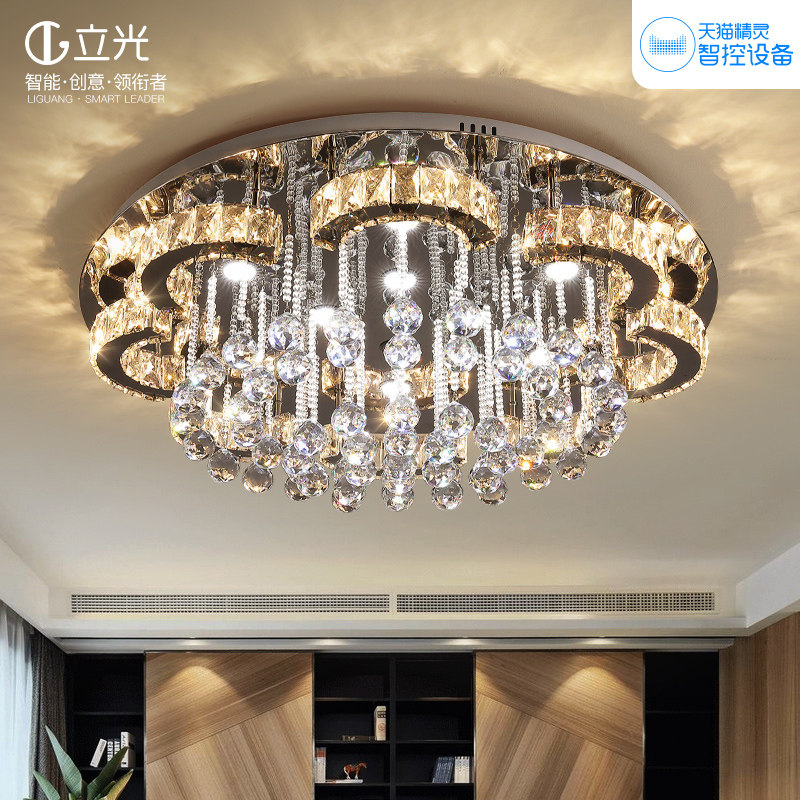 水晶灯圆形客厅主灯LED吸顶灯简约现代轻奢大气卧室灯饭厅灯灯具