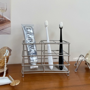 ins风简约不锈钢铁艺牙刷架浴室卫生间置物架化妆品收纳架沥水架