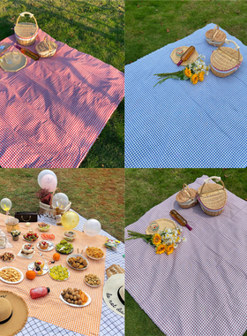 ins风 红色桔色紫色蓝色格子野餐布桌布地摊布棉麻材质拍照户外垫