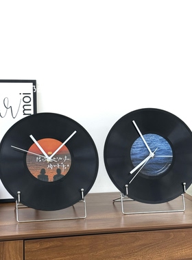 黑胶唱片时钟摆件 复古钟表座钟客厅卧室玄关酒柜装饰艺术创意钟