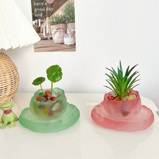 琉璃上神杯花瓶家用装饰创意文艺清新玻璃绿萝多肉水培容器带托盘