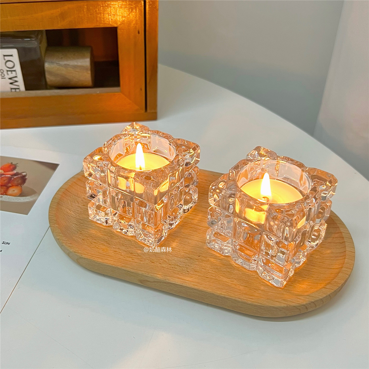 ins风冰块玻璃烛台浪漫烛光道具