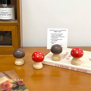 可爱创意蘑菇便签夹实木摆件复古照片夹名片卡片夹桌面留言便条夹