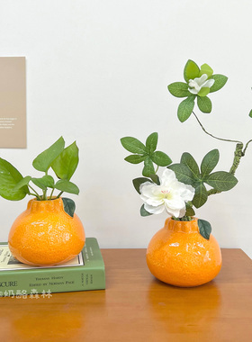 大橘大利 橘子陶瓷小花瓶桌面摆件客厅插花水培植物绿萝桌面装饰