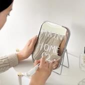 ins风金属材质双面化妆镜家用办公室桌面折叠方形台式 旋转镜子