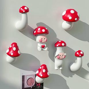 可爱红蘑菇冰箱贴磁贴3D立体个性创意磁铁树脂磁力贴冰箱装饰挂件
