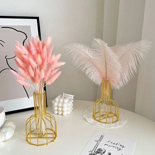 ins风兔尾草小芦苇紫罗兰干花花束缕空金属花瓶北欧家居装饰摆件