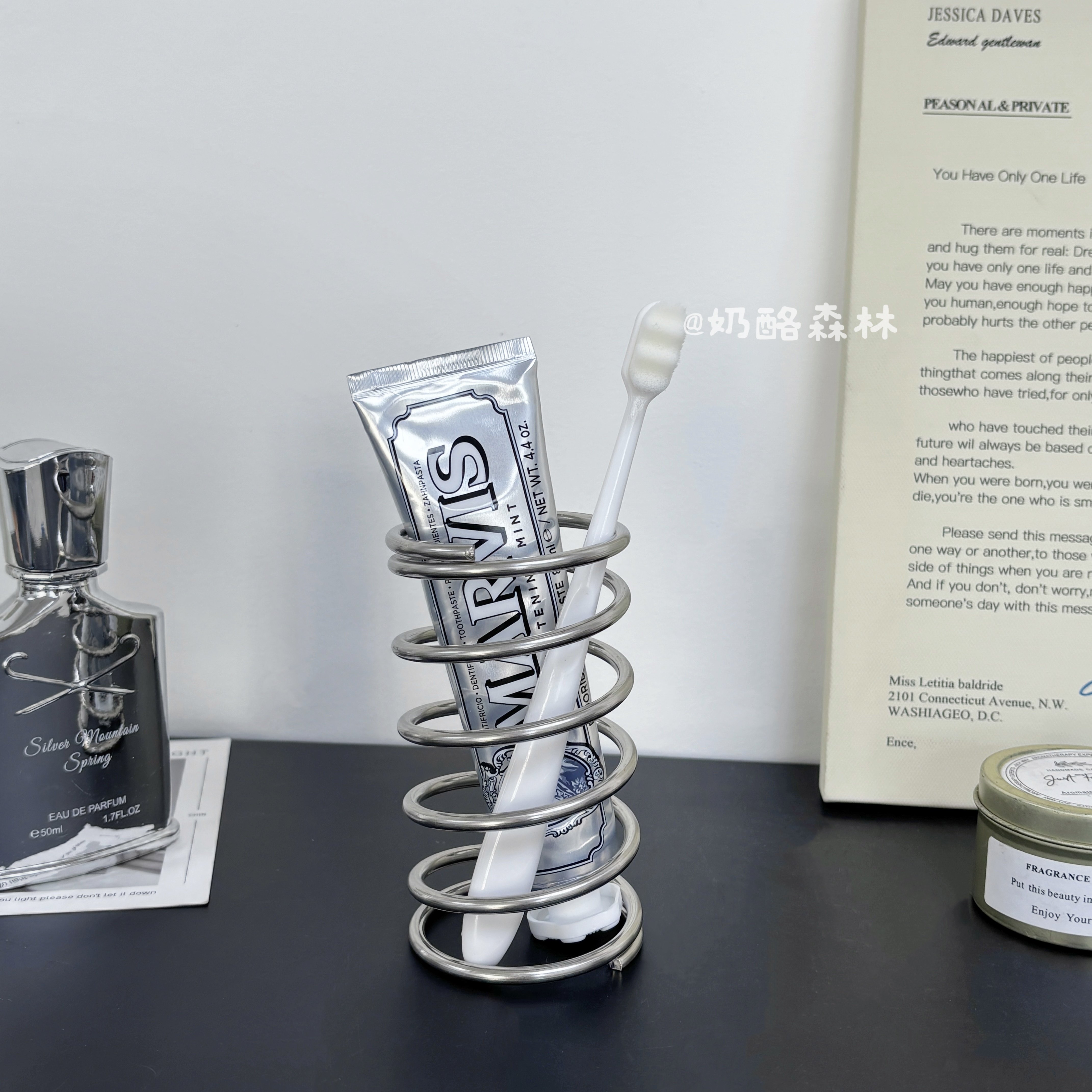 ins简约不锈钢牙刷架子置物架化妆刷收纳筒创意弹簧牙刷座收纳架,收纳整理,牙套收纳盒/架,淘宝优惠券,粉丝福利购,淘宝优惠卷