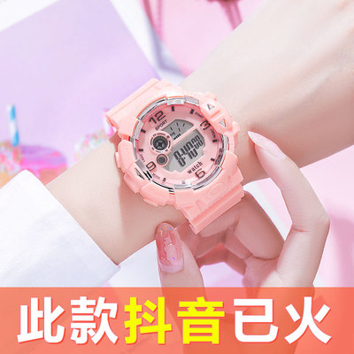 女学生手表闹钟计时夜光防水运动韩版ins风潮流初高中儿童电子表