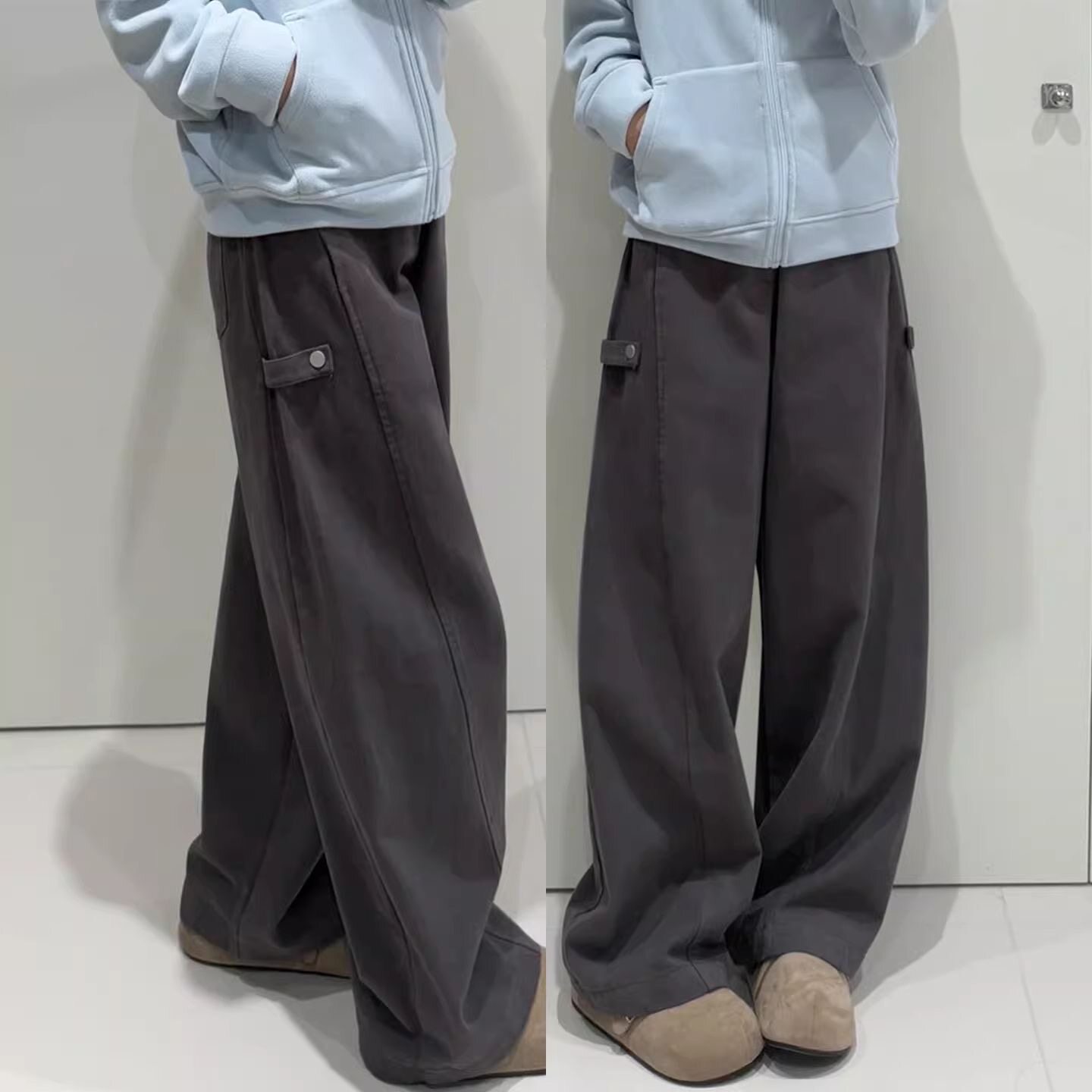 春秋季工装裤女款2026新款梨型身材粗腿宽胯胖mm显瘦弯刀阔腿裤子