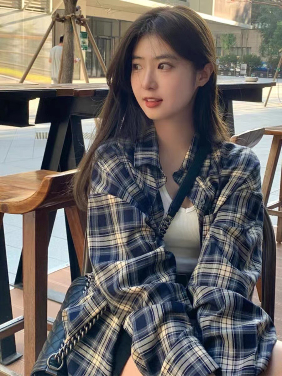 幂式穿搭格子衬衫女慵懒风复古宽松衬衣开衫外套防晒上衣薄款春秋
