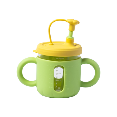 儿童牛奶杯1-2-3岁以上奶瓶玻璃刻度吸管水杯宝宝喝奶杯专用防摔