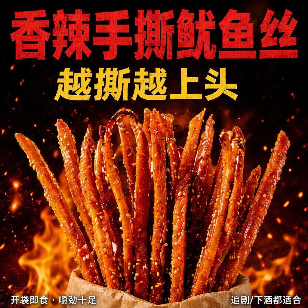一根鱿鱼香辣手撕鱿鱼丝即食海鲜零食麻辣解馋小吃开袋即食芥末味